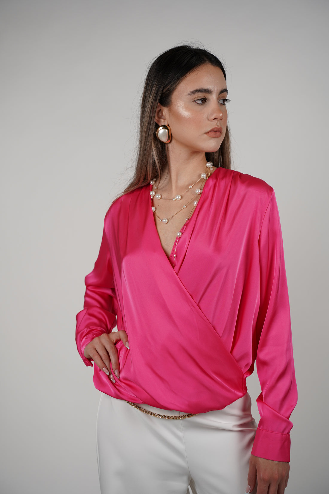 Karo Longsleeve Blouse – Silky Wrap Style Elegance