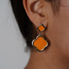 Zary Clover Earrings – Bold Double Clover Drop in Orange Enamel