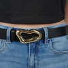 Ravea Belt – Sculptural Gold Buckle on Black Faux Leather