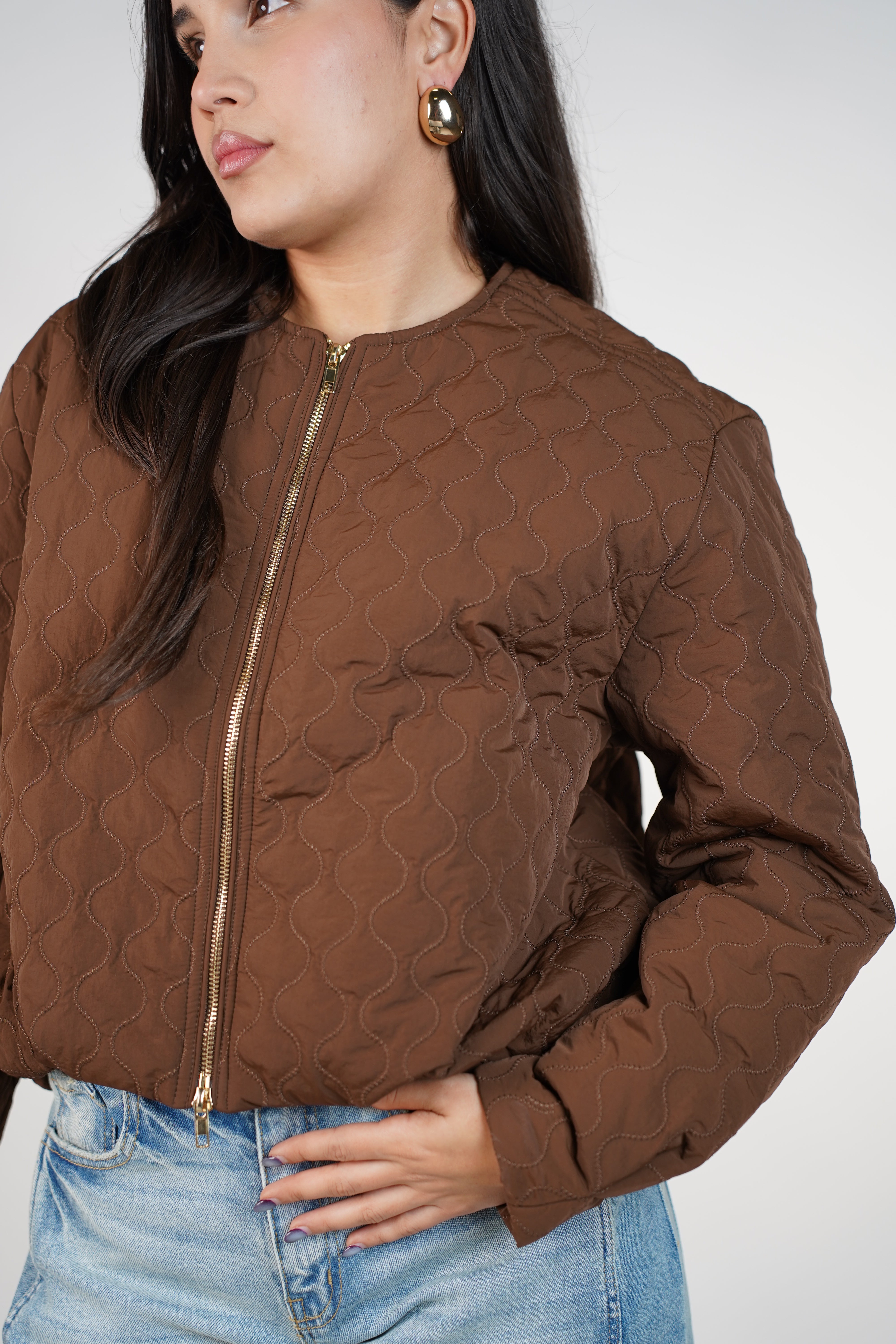 Velira Quilted Jacket – Brown Lightweight Quilted Zip Jacket