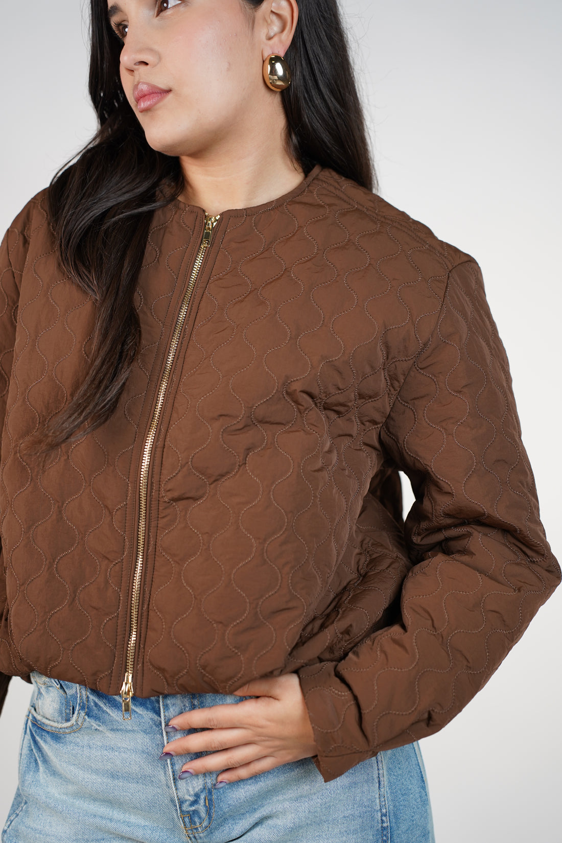 Velira Quilted Jacket – Brown Lightweight Quilted Zip Jacket