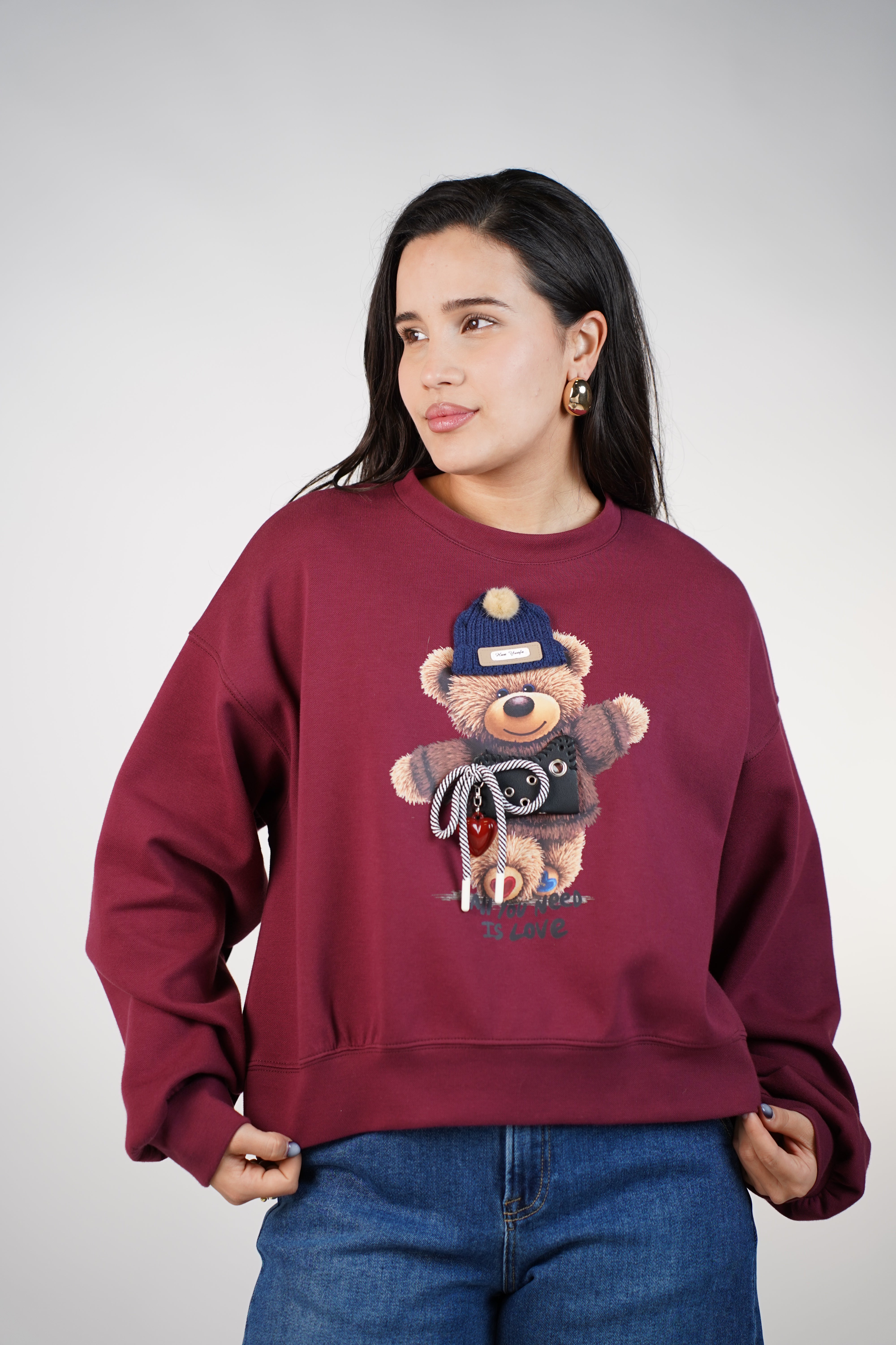 HoneyBear Heart Sweater – Sweet Cozy 3D Bear Graphic