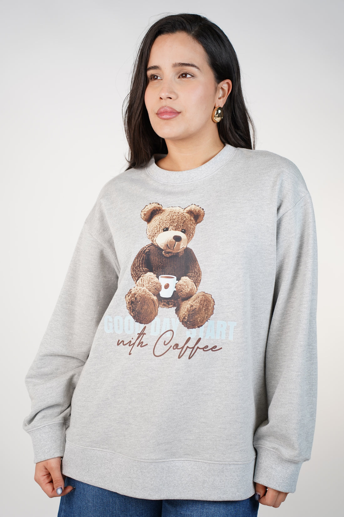 Fioraé Bear Sweatshirt – Cozy Coffee-Lover Graphic
