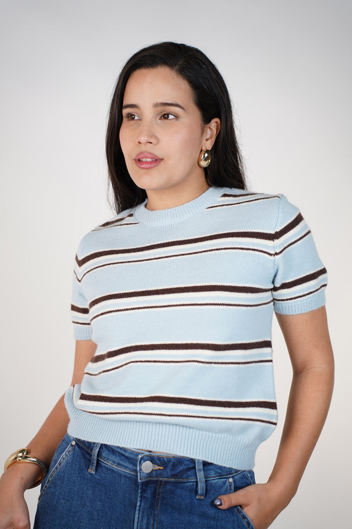 Delora Knit Sweater Top – Soft Striped Short-Sleeve Knit
