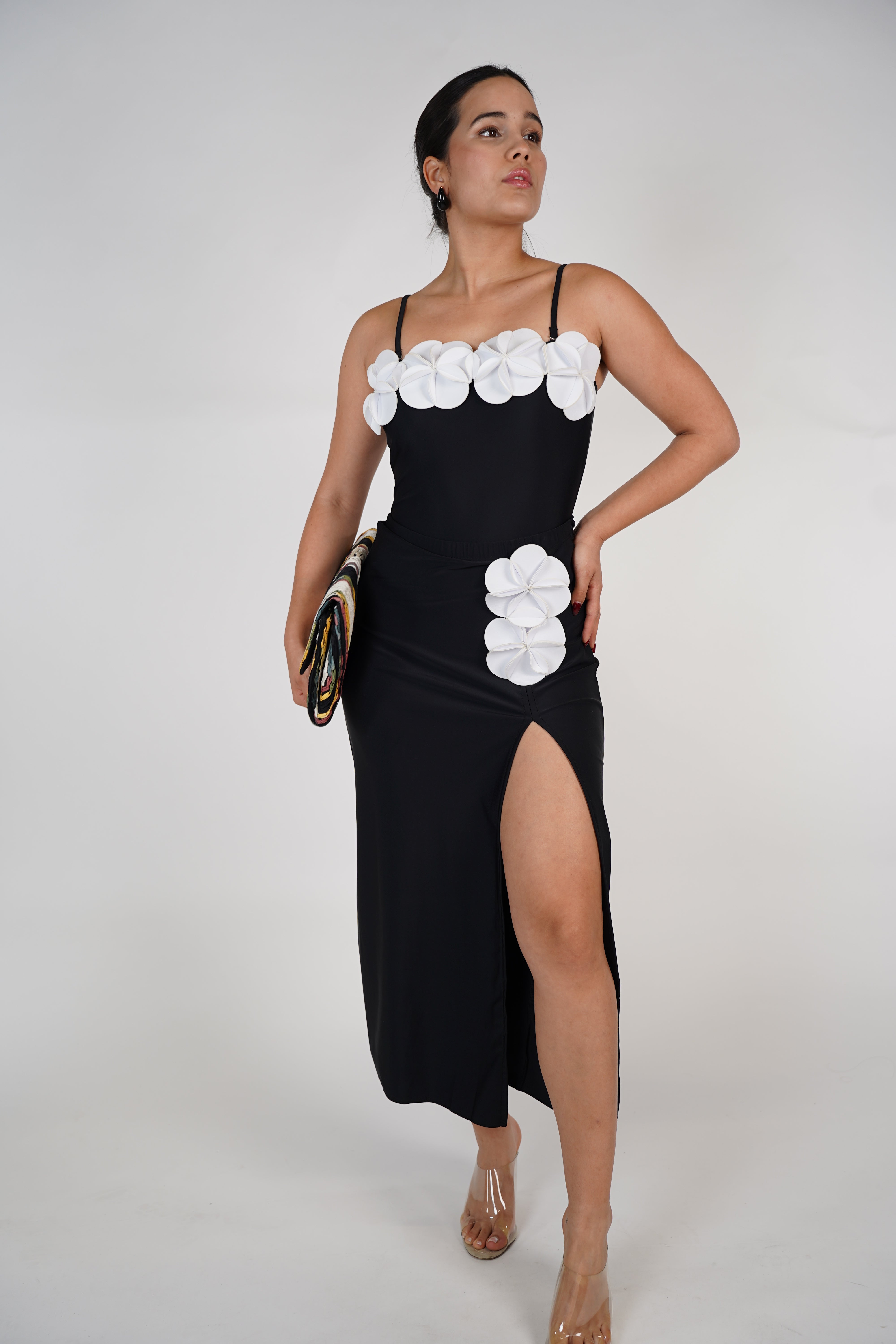 Orena Bikini Set – 3D Floral Statement Set in Black & White