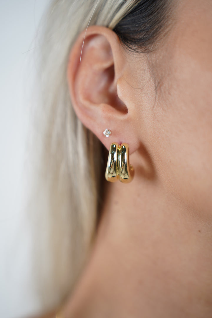 Jolie Double Earrings – Sculpted Gold Chunky Huggie Duo