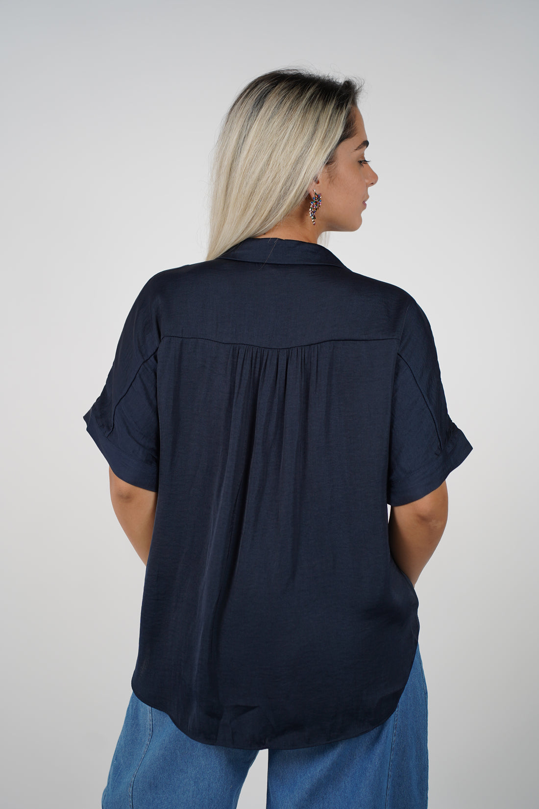 Lixiana Flaca Top – Effortless Silk Touch Blouse in Midnight Navy
