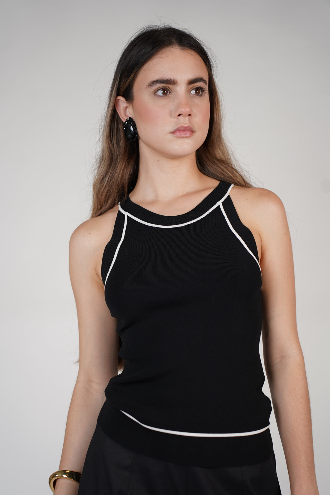Sovia Halter Tank – Contrast Trim Ribbed Knit Top