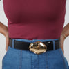 Zorin Thick Buckle Belt – Black Belt with Bold Sculpted Gold Buckle