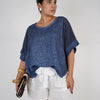 Evara Soft Top – Relaxed Blue Linen-Blend Blouse