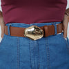 Zorin Thick Buckle Belt – Black Belt with Bold Sculpted Gold Buckle