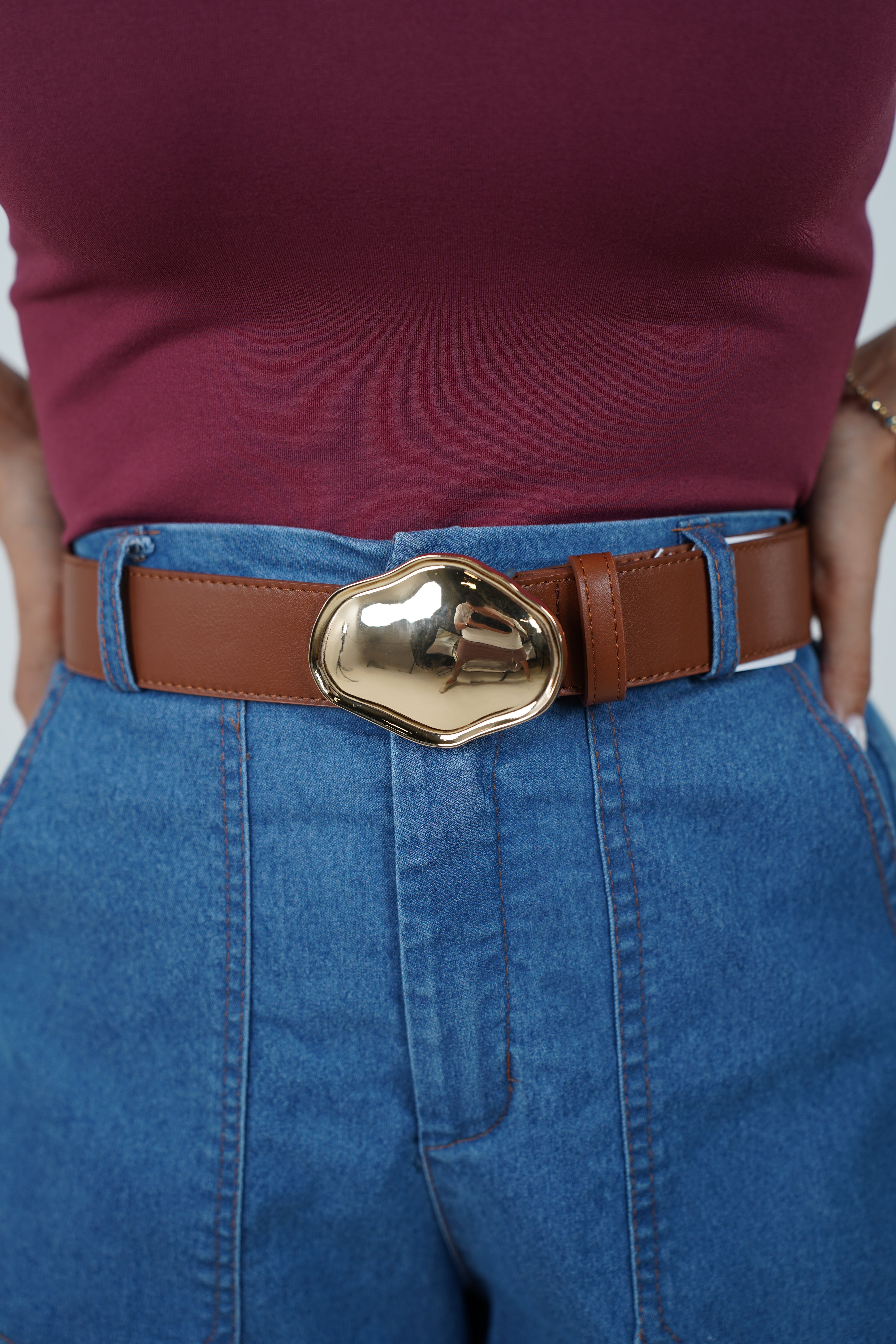 Zorin Thick Buckle Belt – Black Belt with Bold Sculpted Gold Buckle