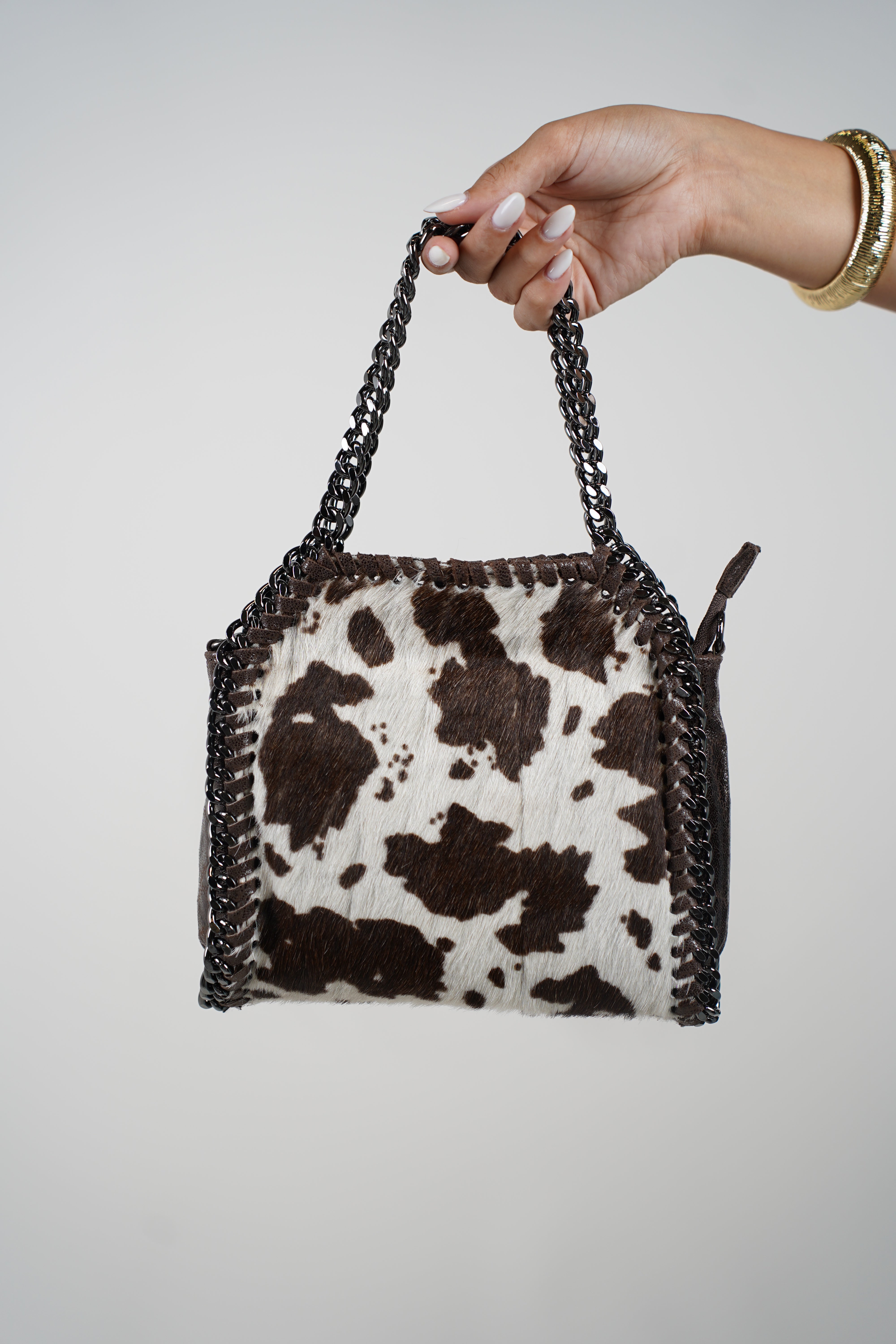 Mini Satchel Cow Bag – Small Cow Print Chain Handle Statement Purse