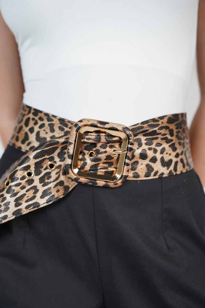 Tazara Leopard Belt – Bold Stretch Belt with Statement Buckle