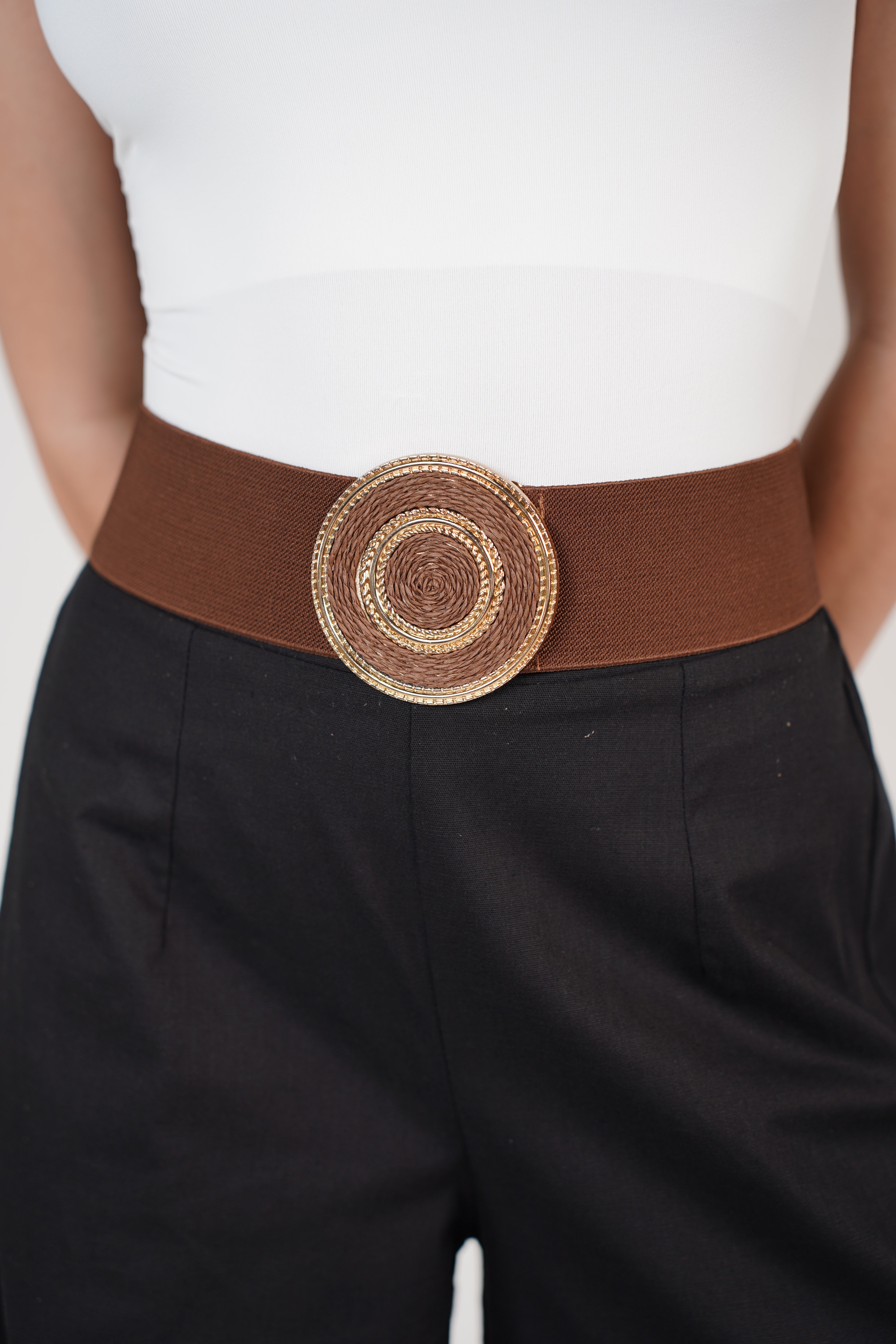 Zani Elastic Belt – Classic Stretch Belt with Textured Round Buckle