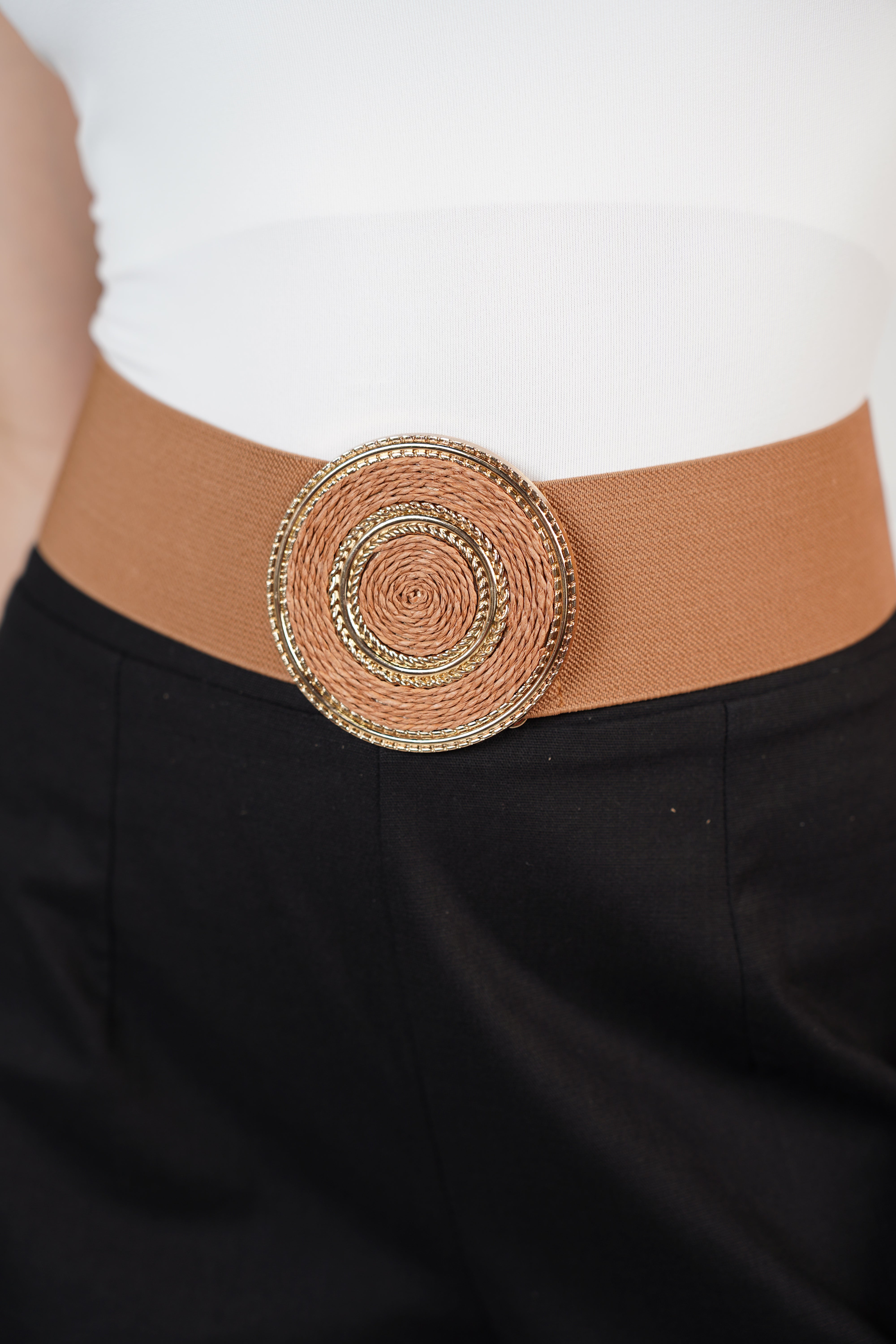 Zani Elastic Belt – Classic Stretch Belt with Textured Round Buckle
