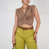 Zaley Crop Top – Draped Gold Ring Detail Top in Multiple Colors