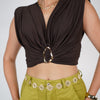 Zaley Crop Top – Draped Gold Ring Detail Top in Multiple Colors