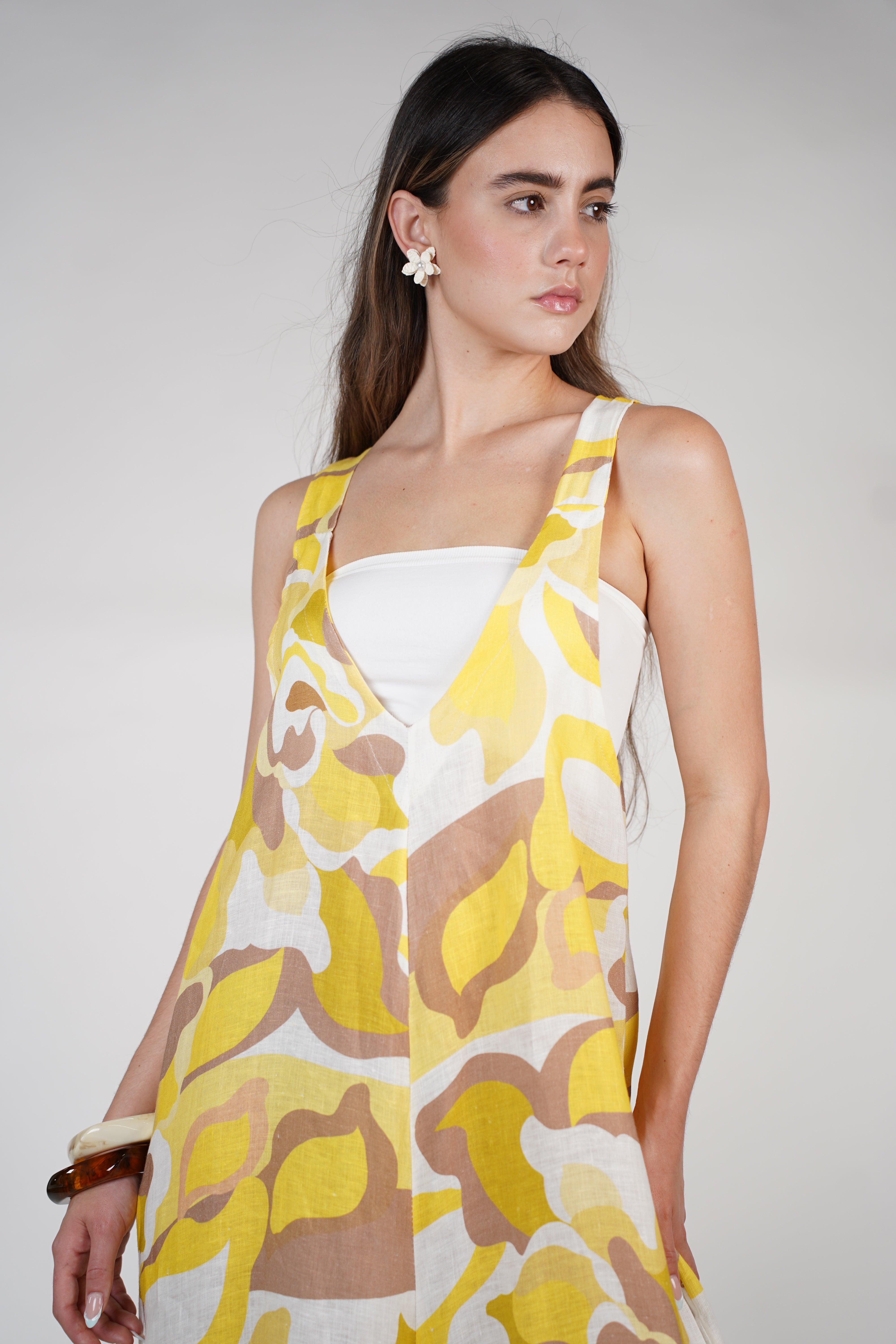 Jesus Linen Jumpsuit – Pink & Neutral Abstract Print, One Size