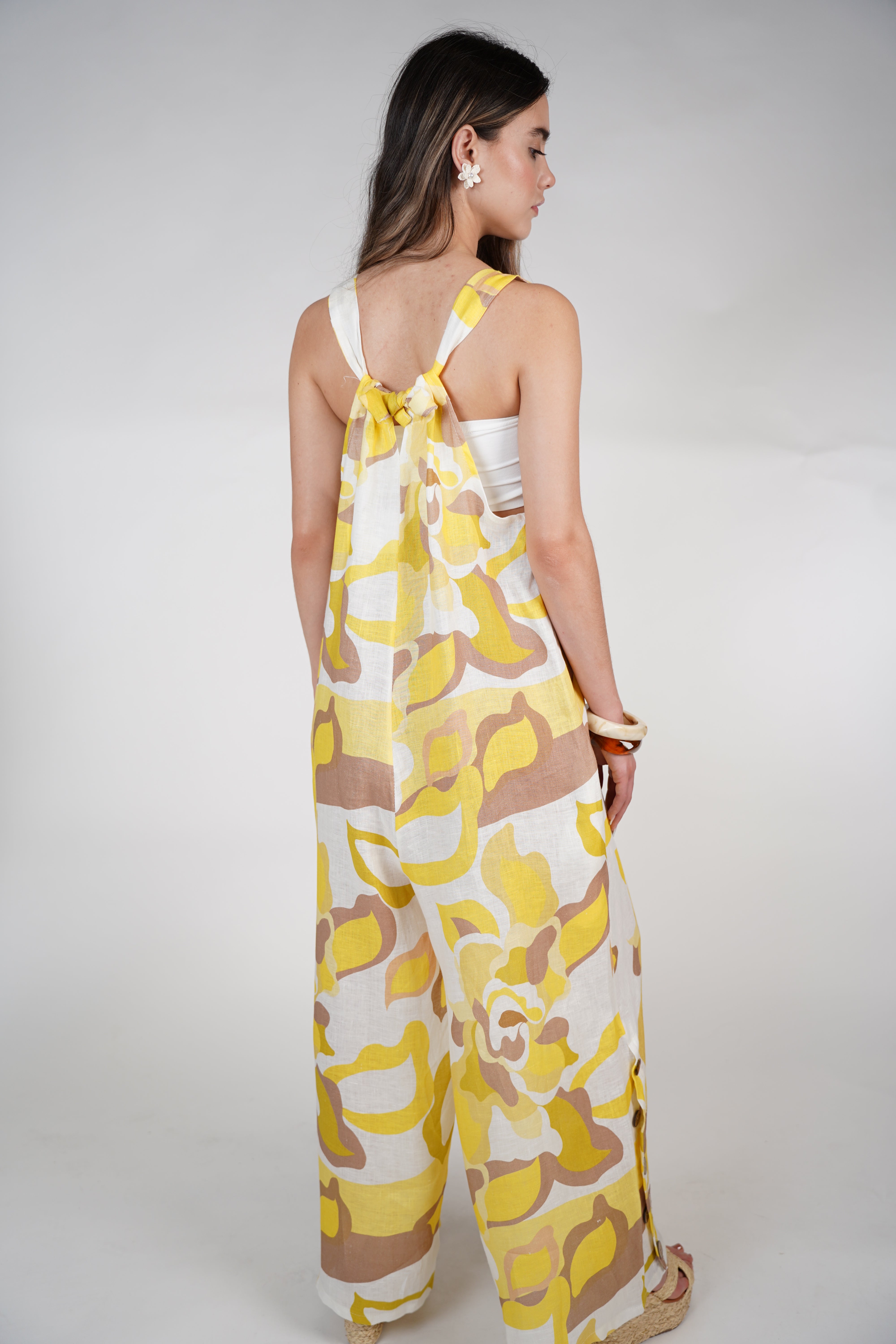 Jesus Linen Jumpsuit – Pink & Neutral Abstract Print, One Size