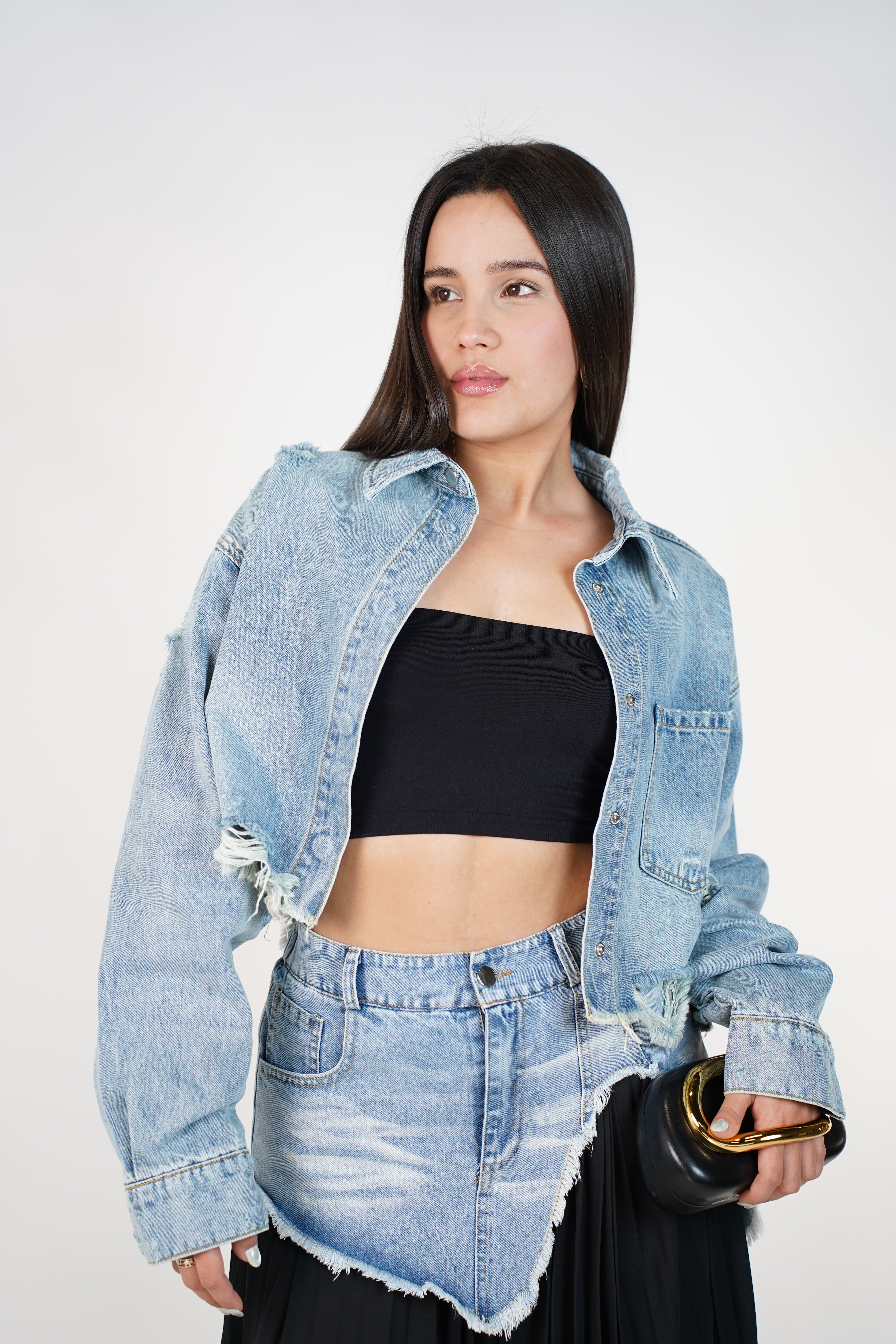Marvella Ripped Denim Jacket – Cropped Distressed Statement Jacket