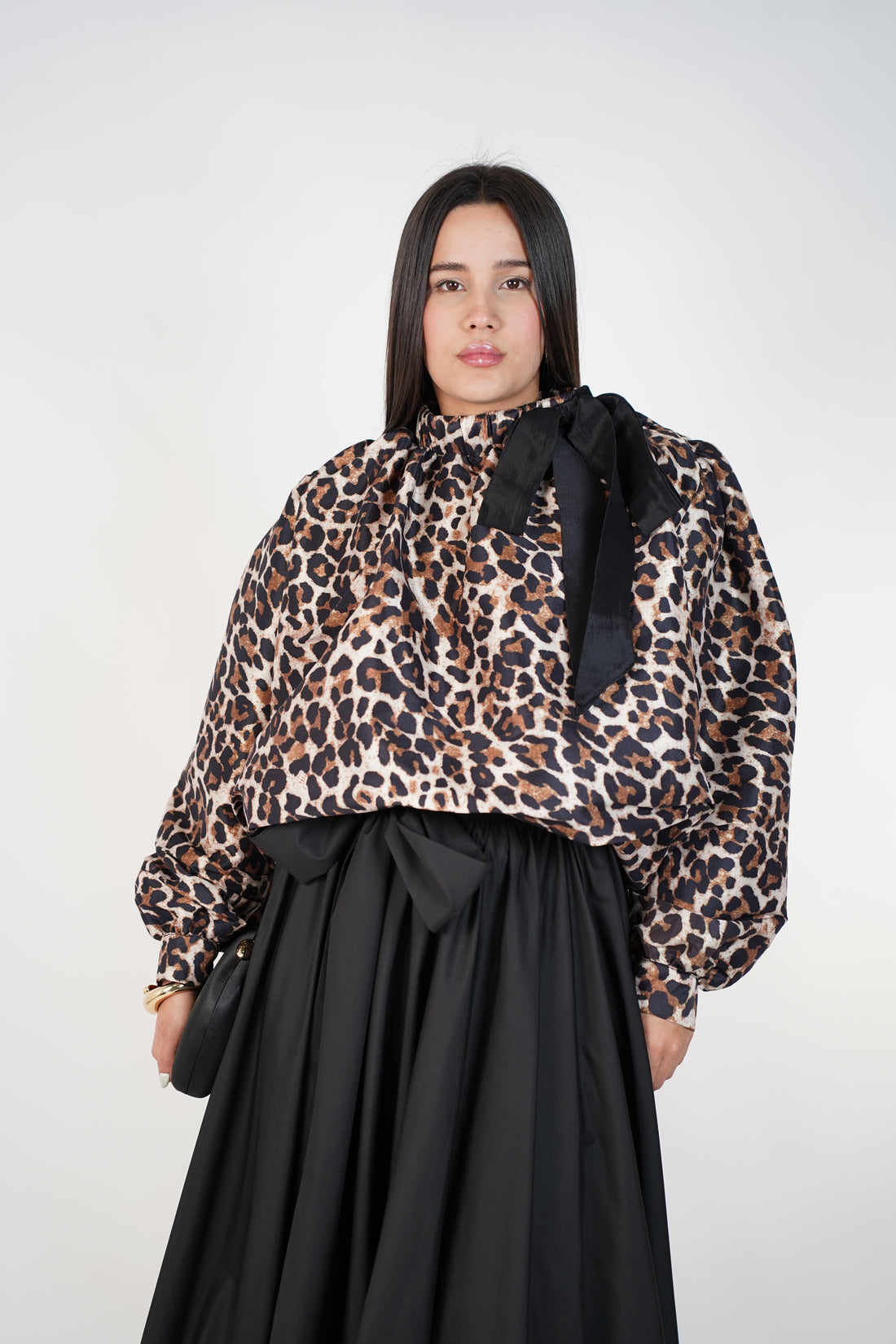 Seraphy Leopard Bubble Top – Statement Bow Detail Blouse