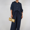 Evelyn Oversized Pants Set – Flowy Button Top & Wide-Leg Pants, One Size, Multiple Colors