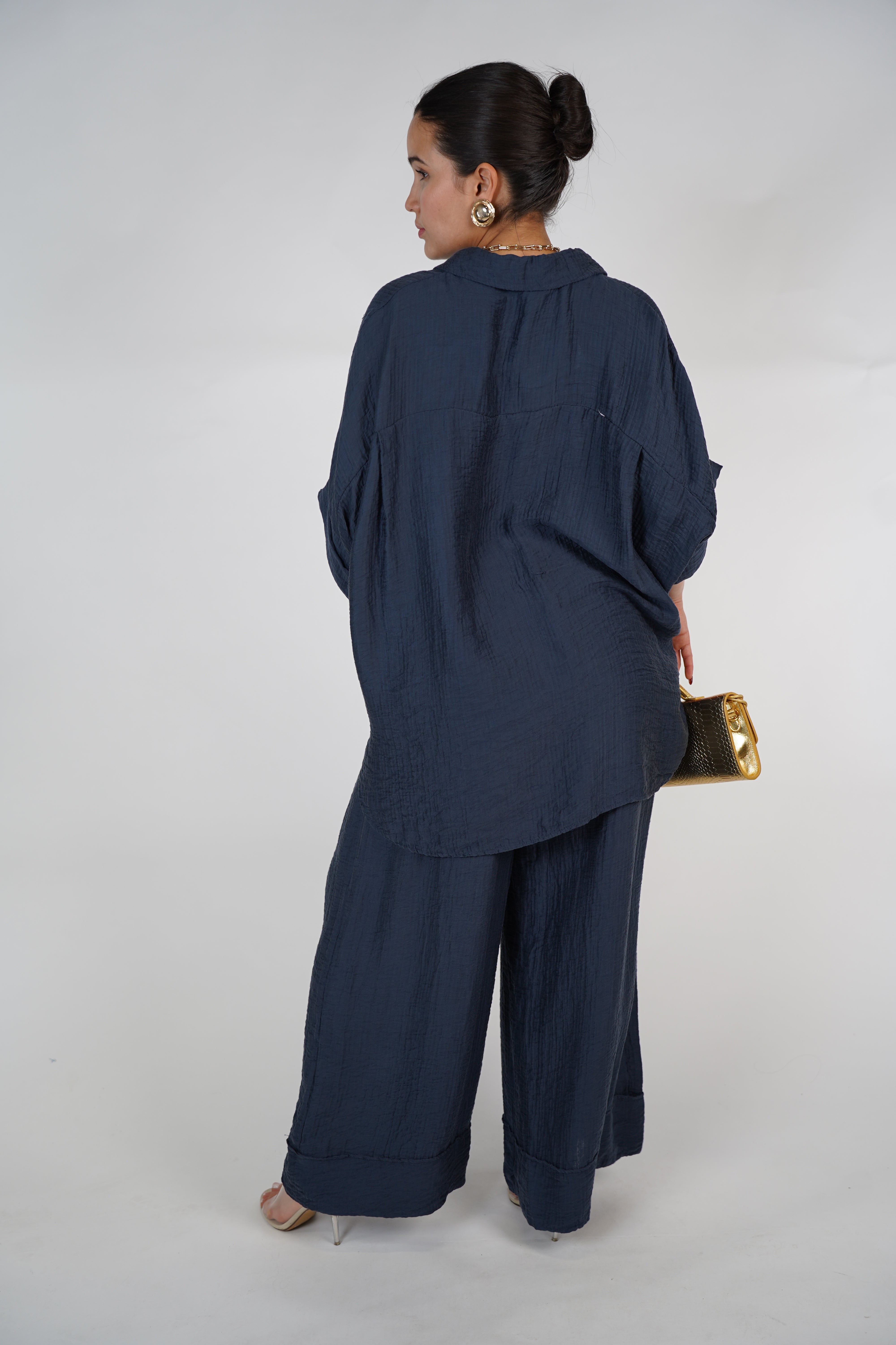 Evelyn Oversized Pants Set – Flowy Button Top & Wide-Leg Pants, One Size, Multiple Colors