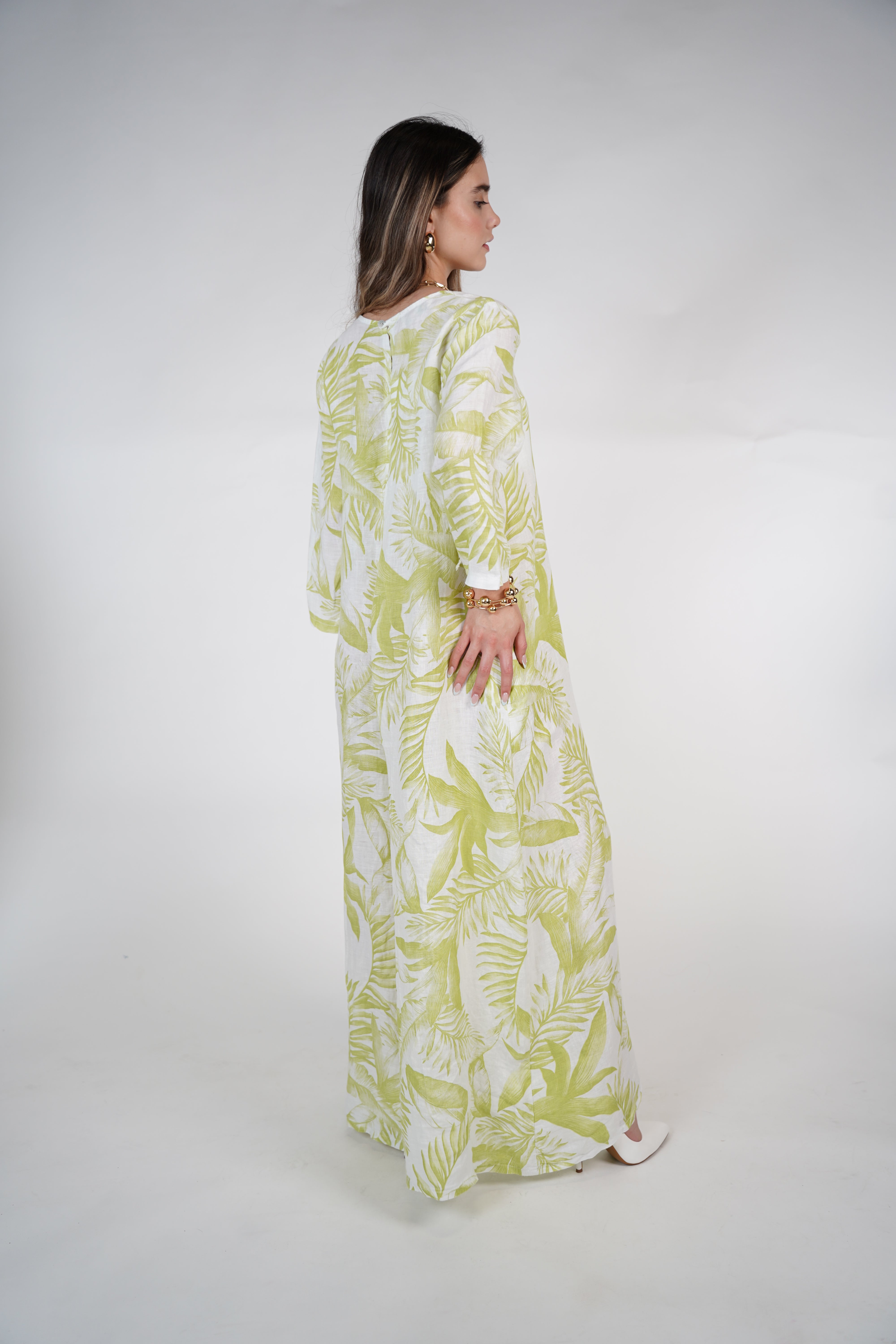 Kiora Stamped Linen Jumpsuit – Palm Print Wide-Leg One Piece