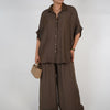 Evelyn Oversized Pants Set – Flowy Button Top & Wide-Leg Pants, One Size, Multiple Colors