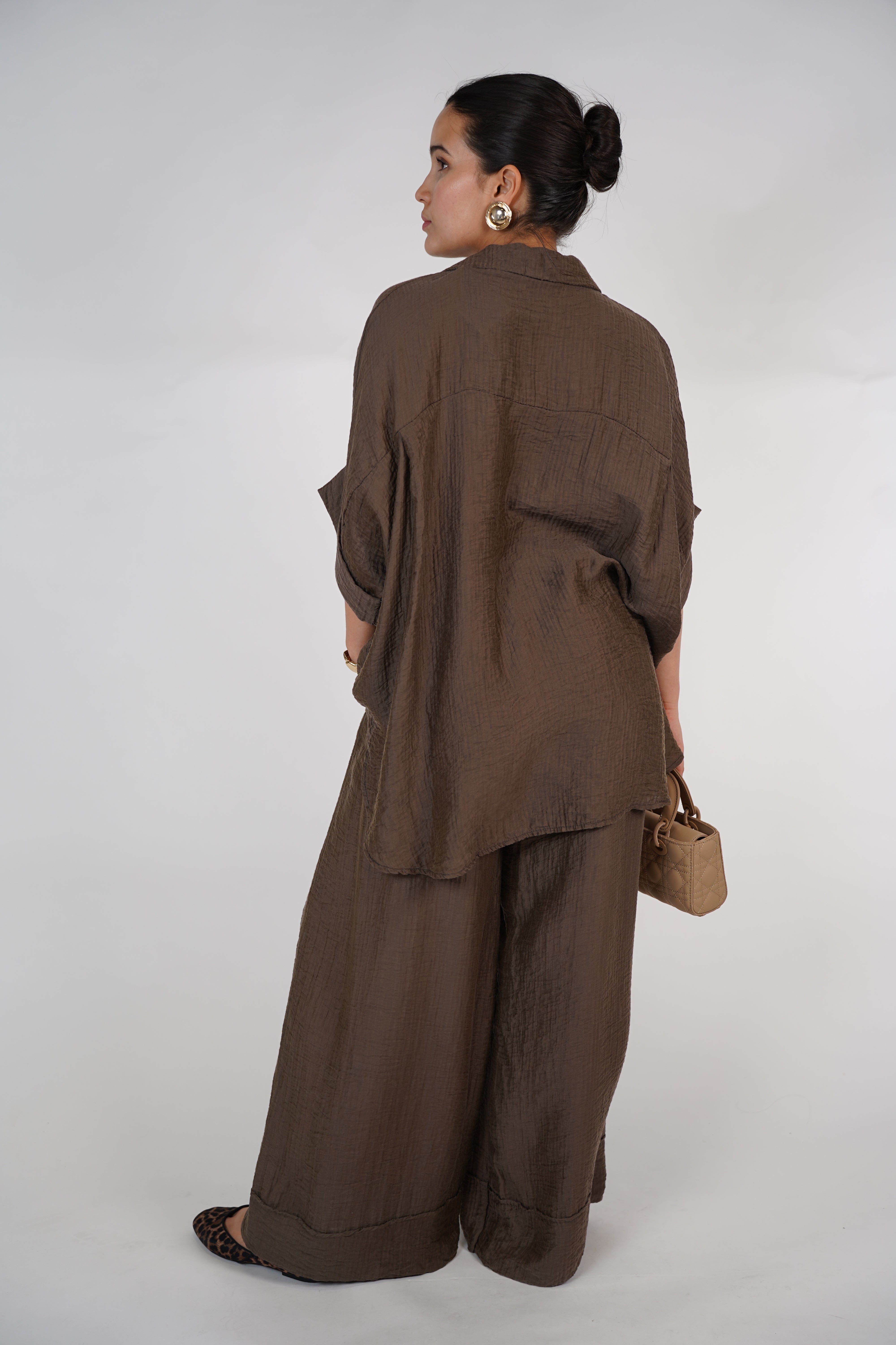 Evelyn Oversized Pants Set – Flowy Button Top & Wide-Leg Pants, One Size, Multiple Colors