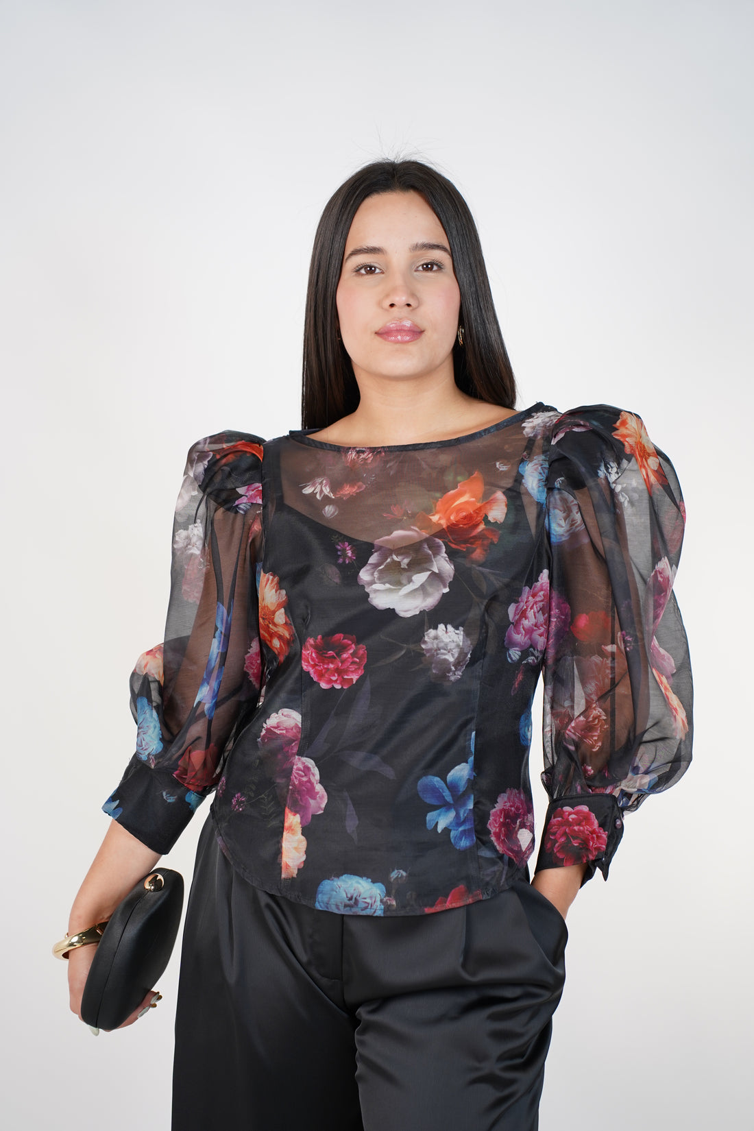 Zorevia Floral Puff Sleeve Top – Sheer Romantic Statement Blouse