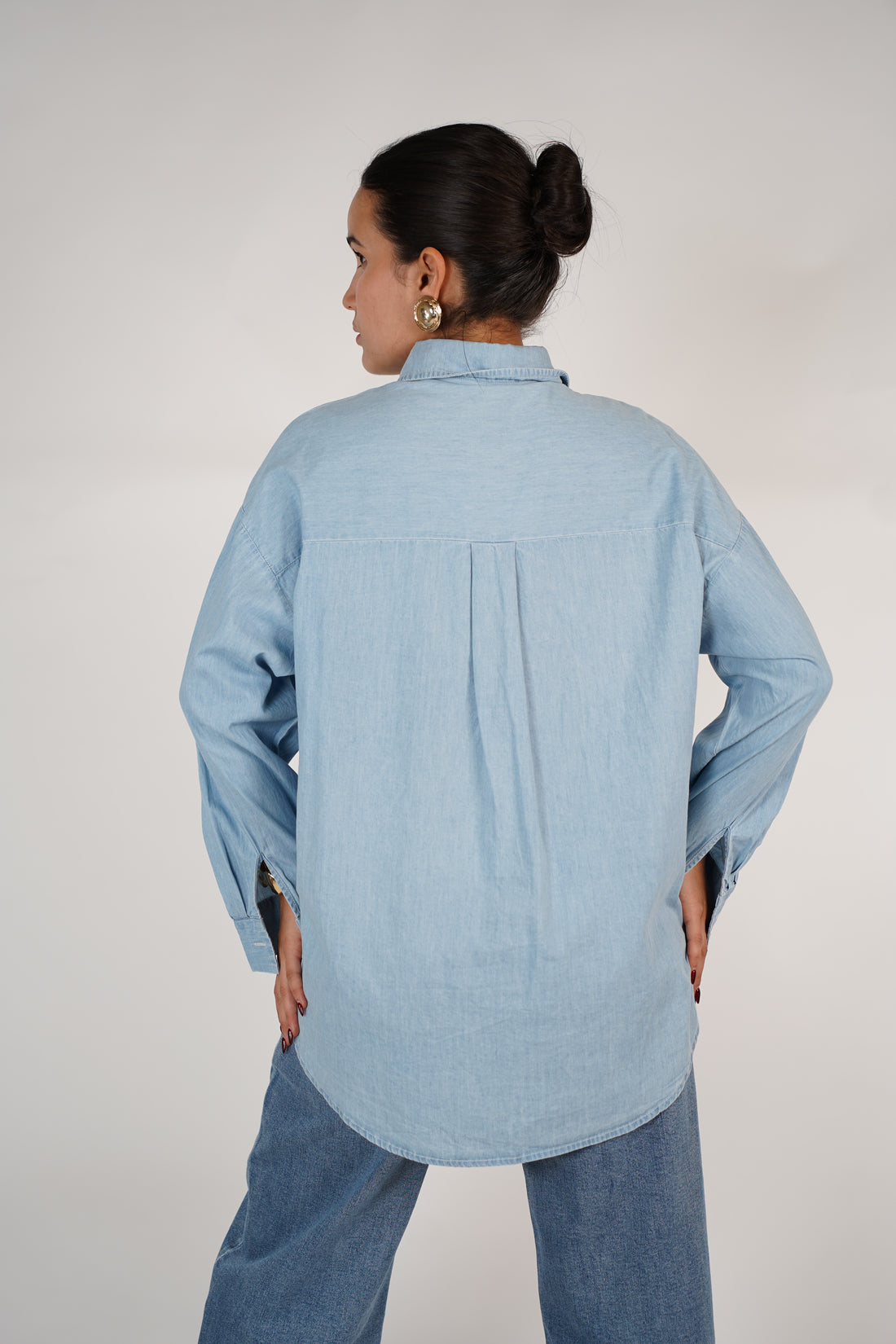 Ressi Exotic Button Down – Light Denim Shirt with Statement Jewelry Buttons