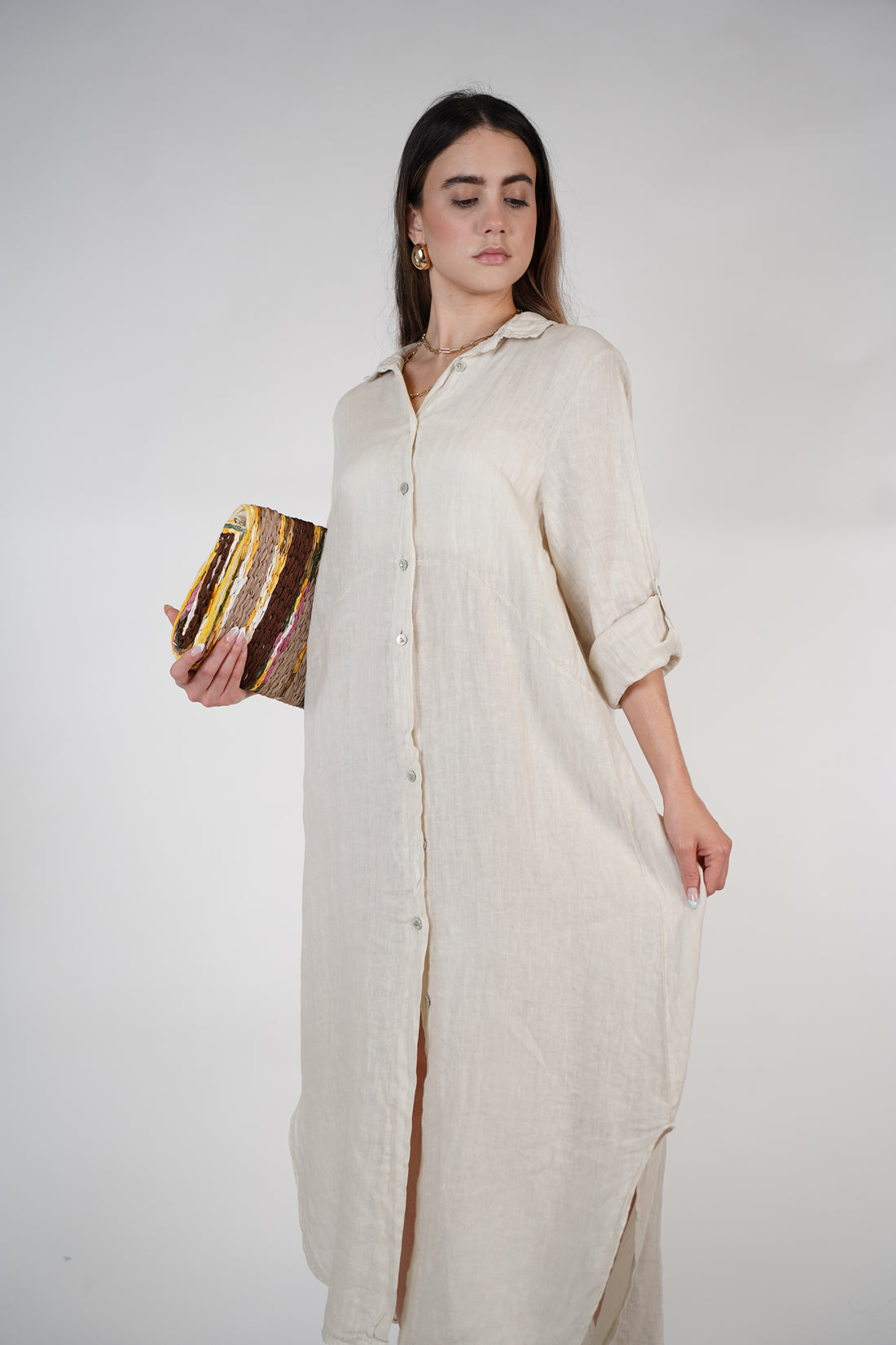 Marzei Linen Maxi Dress – Button-Down Long Shirt Dress, One Size, Multiple Colors