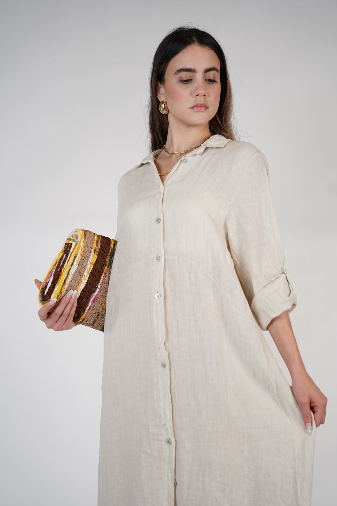 Marzei Linen Maxi Dress – Button-Down Long Shirt Dress, One Size, Multiple Colors