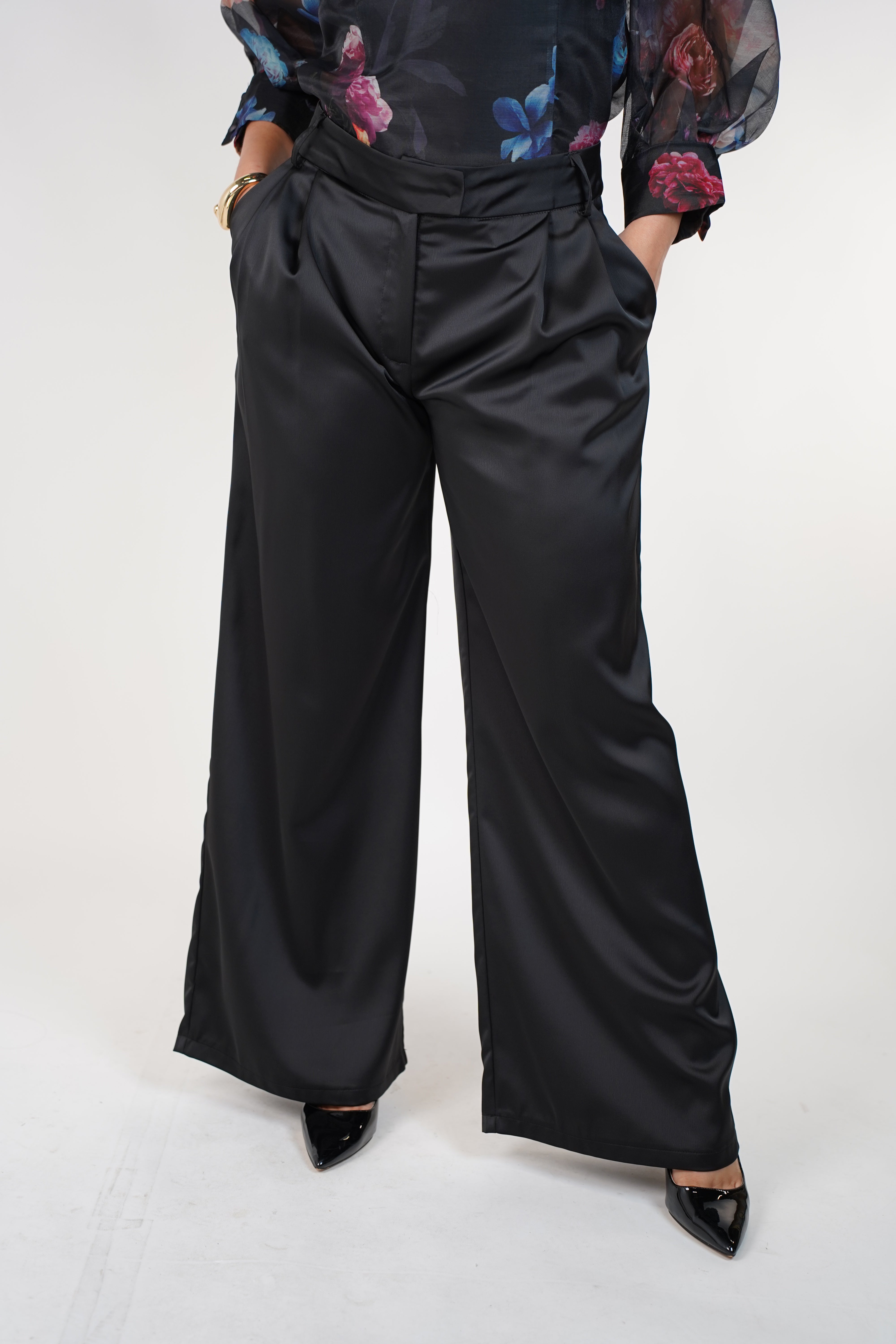 Virezza Satin Effect Wideleg Pants – Luxe Flow Statement Trousers