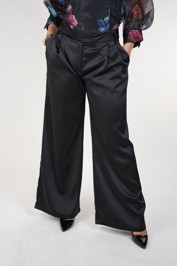 Virezza Satin Effect Wideleg Pants – Luxe Flow Statement Trousers