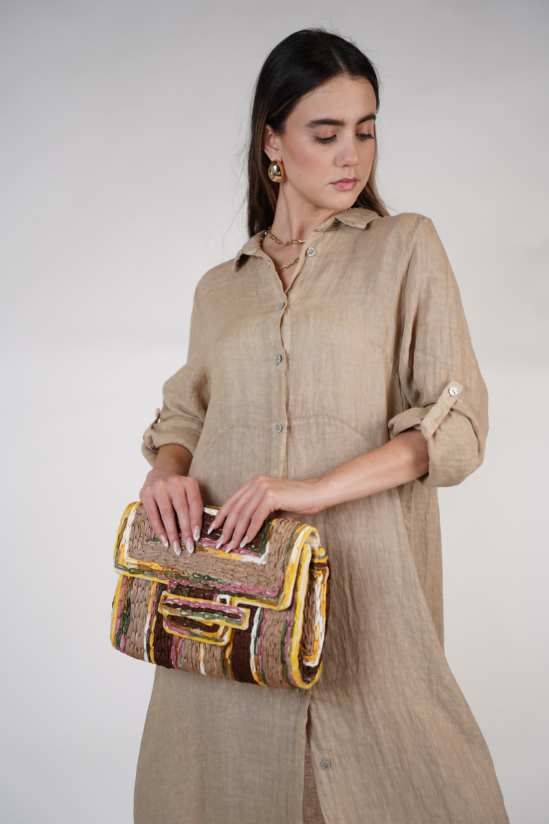 Marzei Linen Maxi Dress – Button-Down Long Shirt Dress, One Size, Multiple Colors