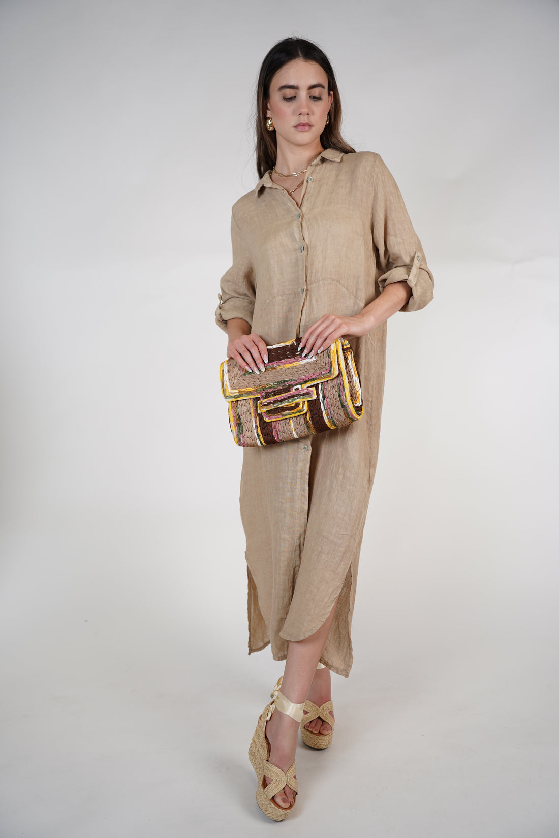 Marzei Linen Maxi Dress – Button-Down Long Shirt Dress, One Size, Multiple Colors