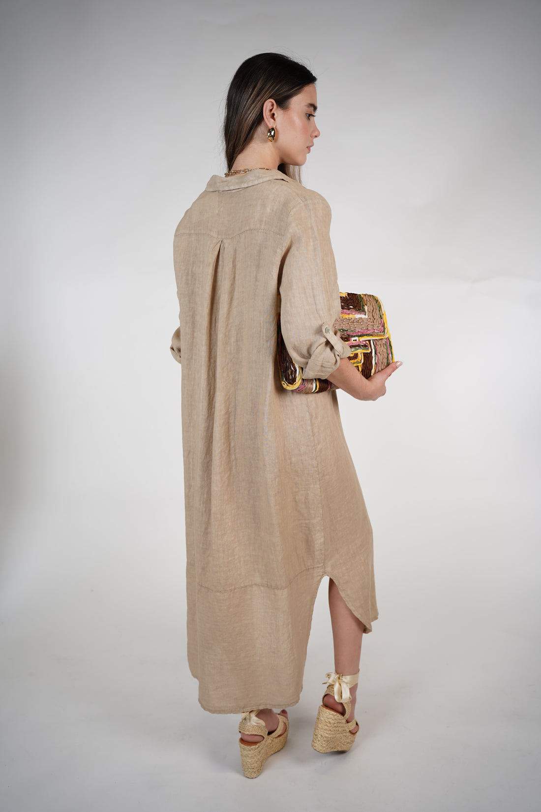 Marzei Linen Maxi Dress – Button-Down Long Shirt Dress, One Size, Multiple Colors