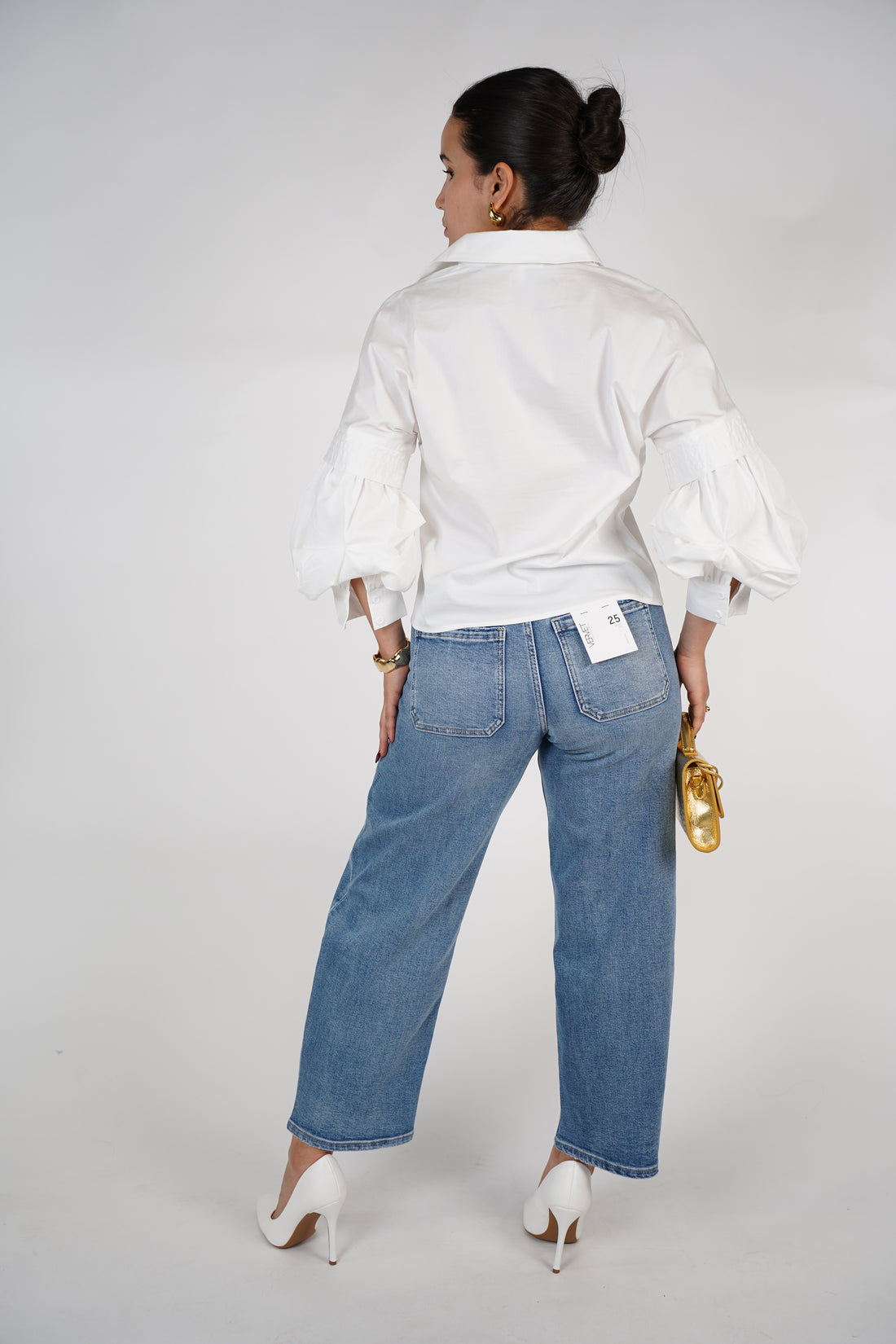 Lomie Puff Sleeve Top – White Poplin Shirt with Voluminous Sleeves