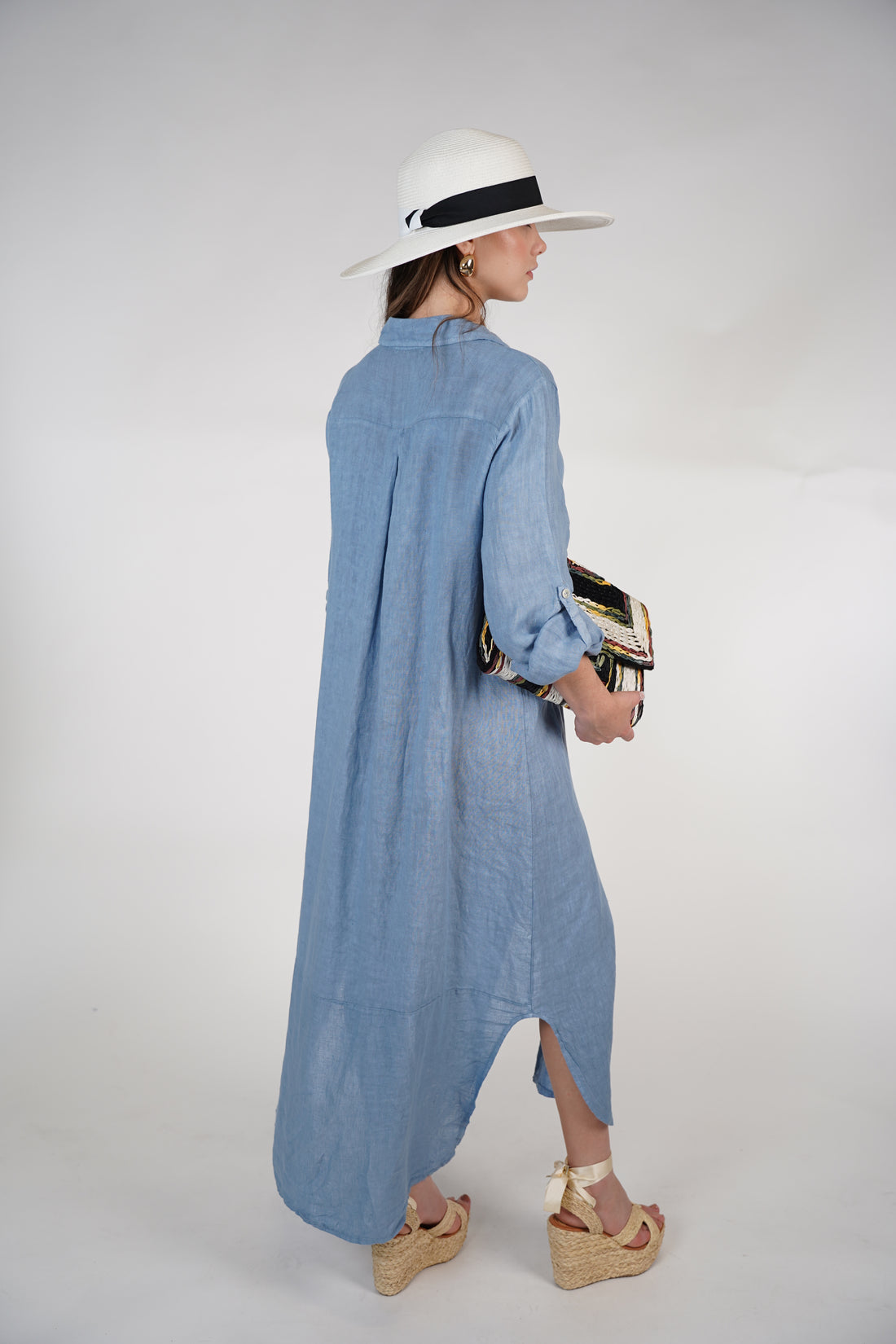 Marzei Linen Maxi Dress – Button-Down Long Shirt Dress, One Size, Multiple Colors