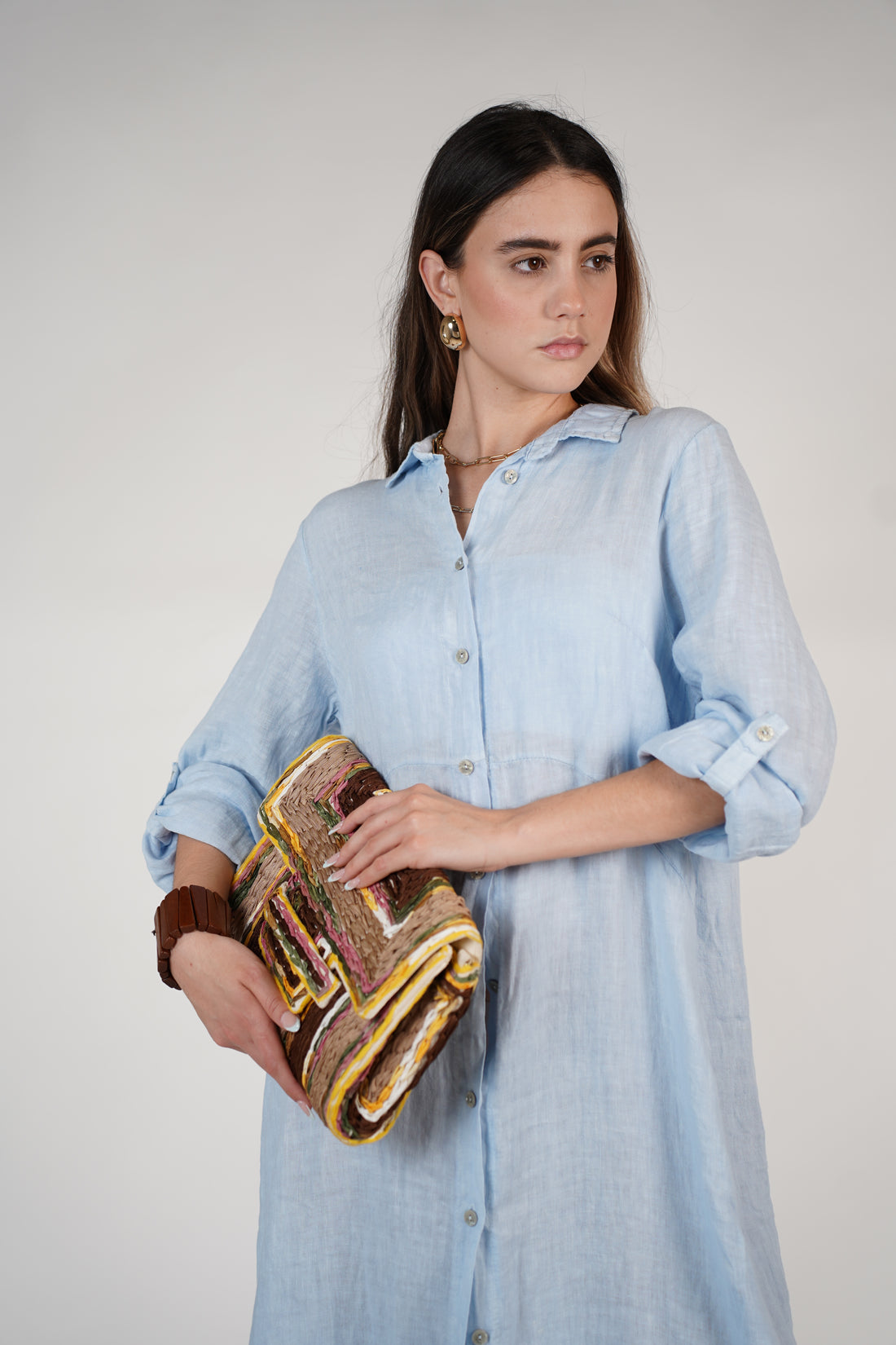 Marzei Linen Maxi Dress – Button-Down Long Shirt Dress, One Size, Multiple Colors