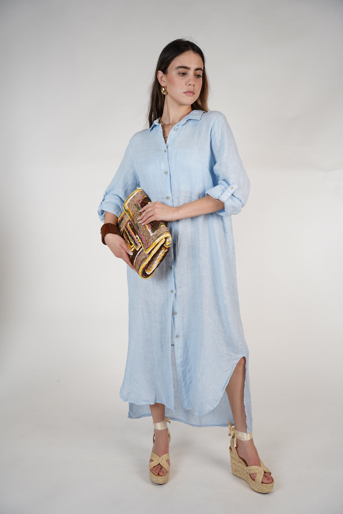 Marzei Linen Maxi Dress – Button-Down Long Shirt Dress, One Size, Multiple Colors