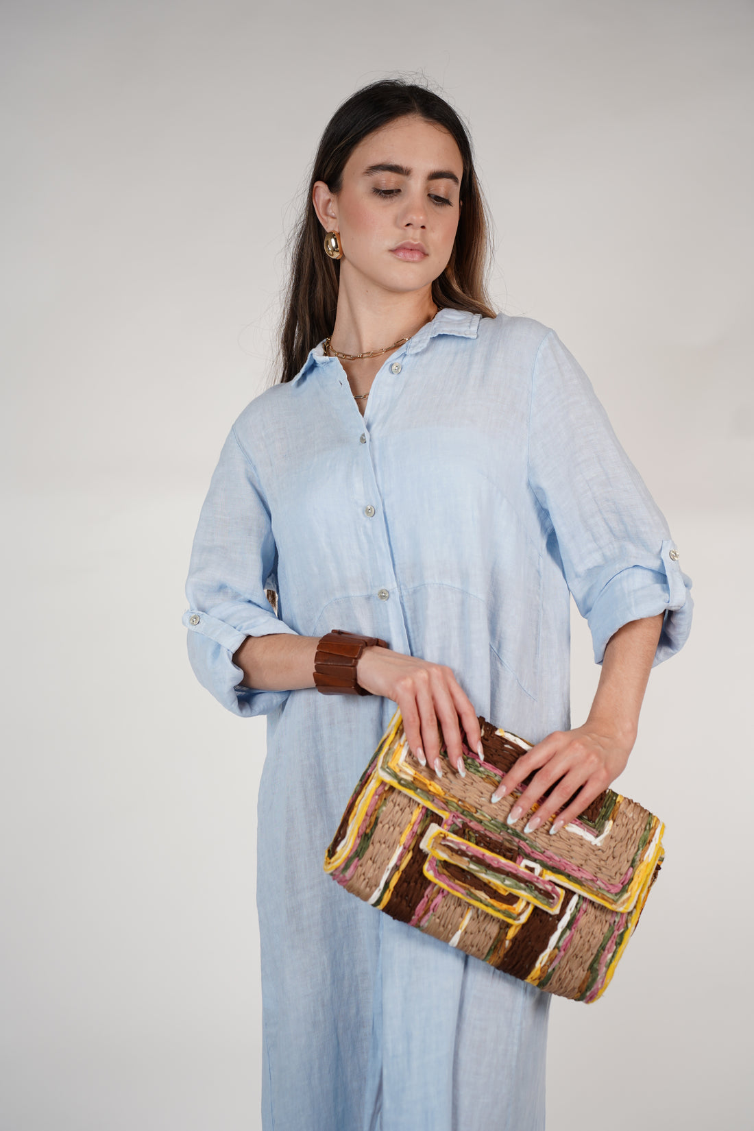 Marzei Linen Maxi Dress – Button-Down Long Shirt Dress, One Size, Multiple Colors