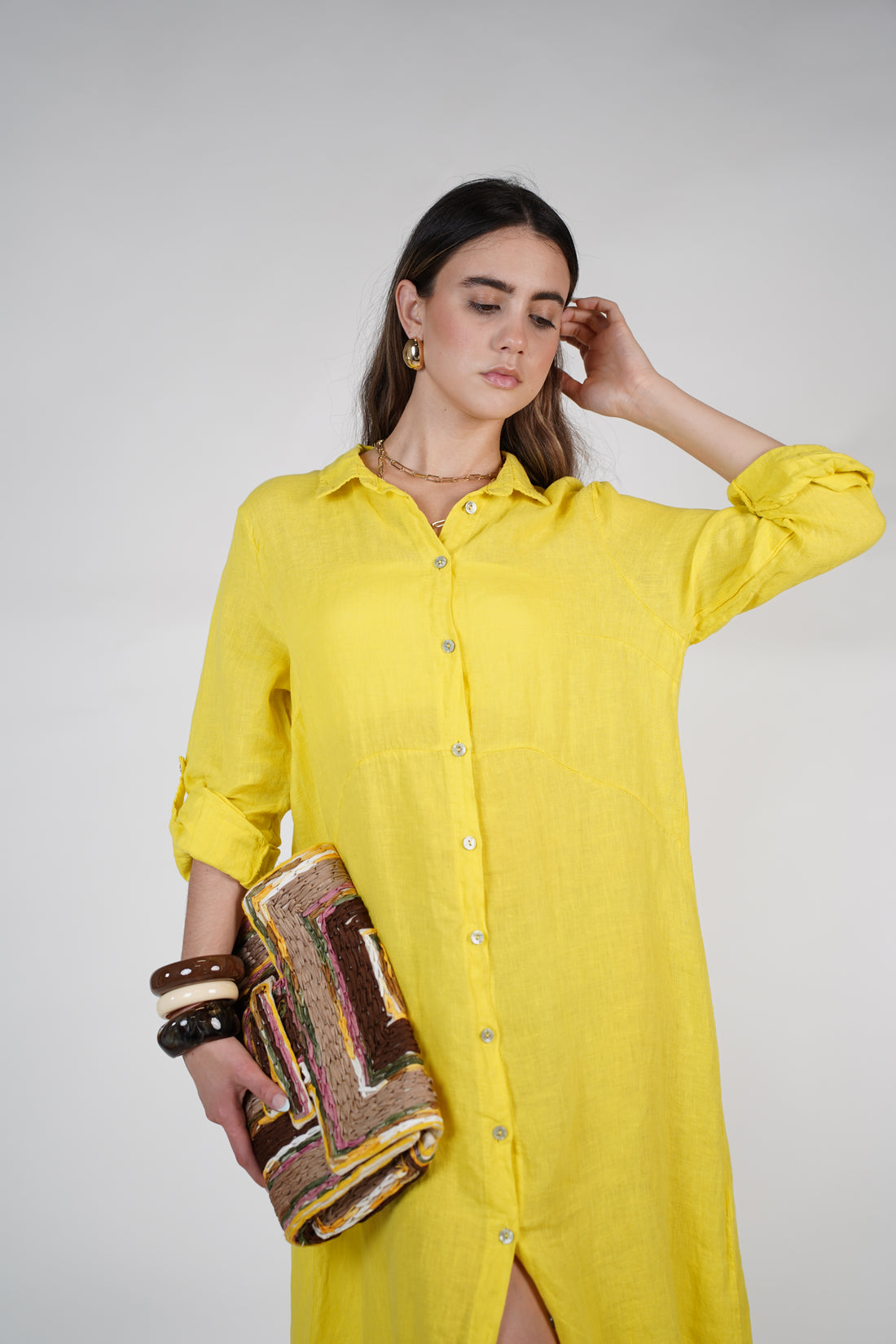 Marzei Linen Maxi Dress – Button-Down Long Shirt Dress, One Size, Multiple Colors