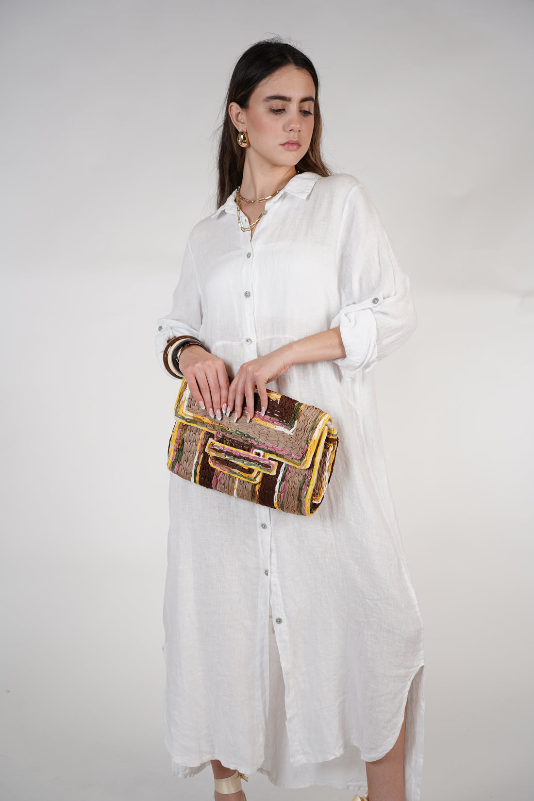 Marzei Linen Maxi Dress – Button-Down Long Shirt Dress, One Size, Multiple Colors