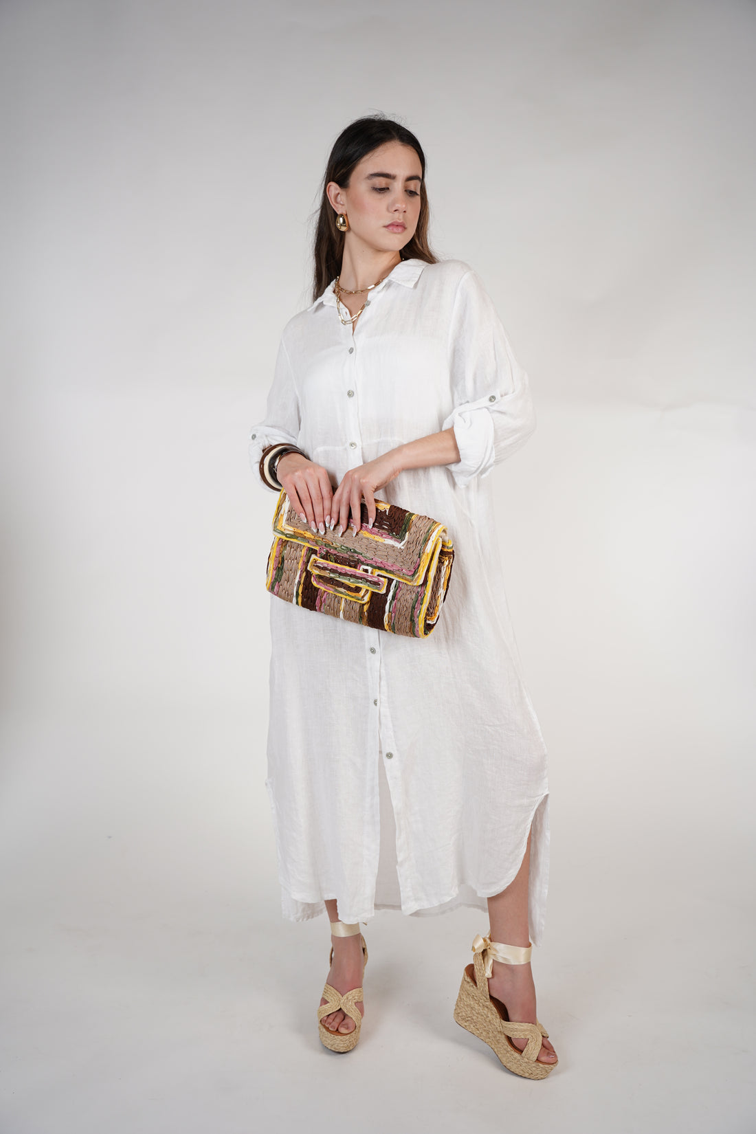 Marzei Linen Maxi Dress – Button-Down Long Shirt Dress, One Size, Multiple Colors