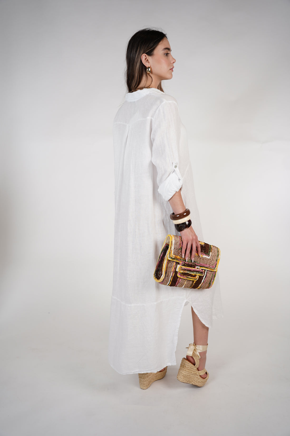 Marzei Linen Maxi Dress – Button-Down Long Shirt Dress, One Size, Multiple Colors