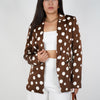 Jareli Polka Dot Blazer – Bold Satin Blazer with Black and White Retro Flair